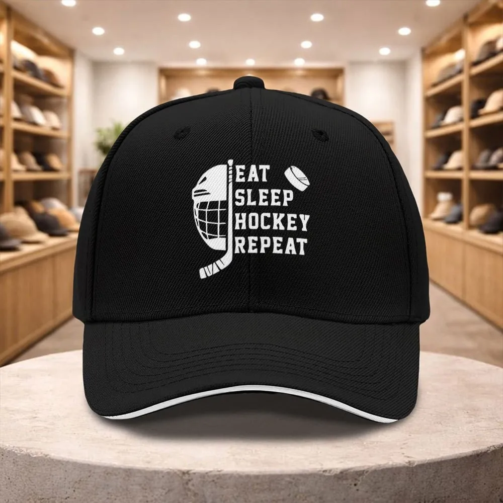 Unisex Hockey Fan Baseball Cap Eat Sleep Hockey Repeat Print Adjustable Casual Hat For All Seasons