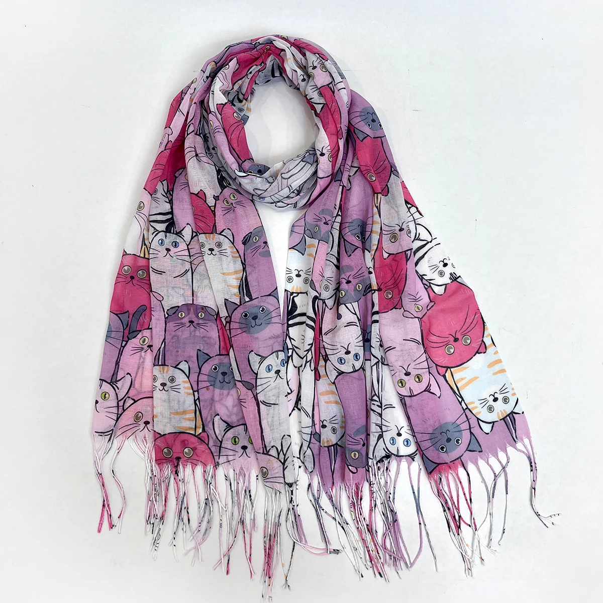 A cartoon animal digital print thin sun protection long tassel decorative scarf shawl