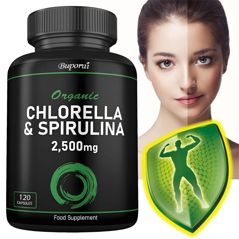 Organic Chlorella & Spirulina 2500mg - Supports Immune Health, Boosts Cellular Energy, Slows Cell Aging, and Aids Detoxification