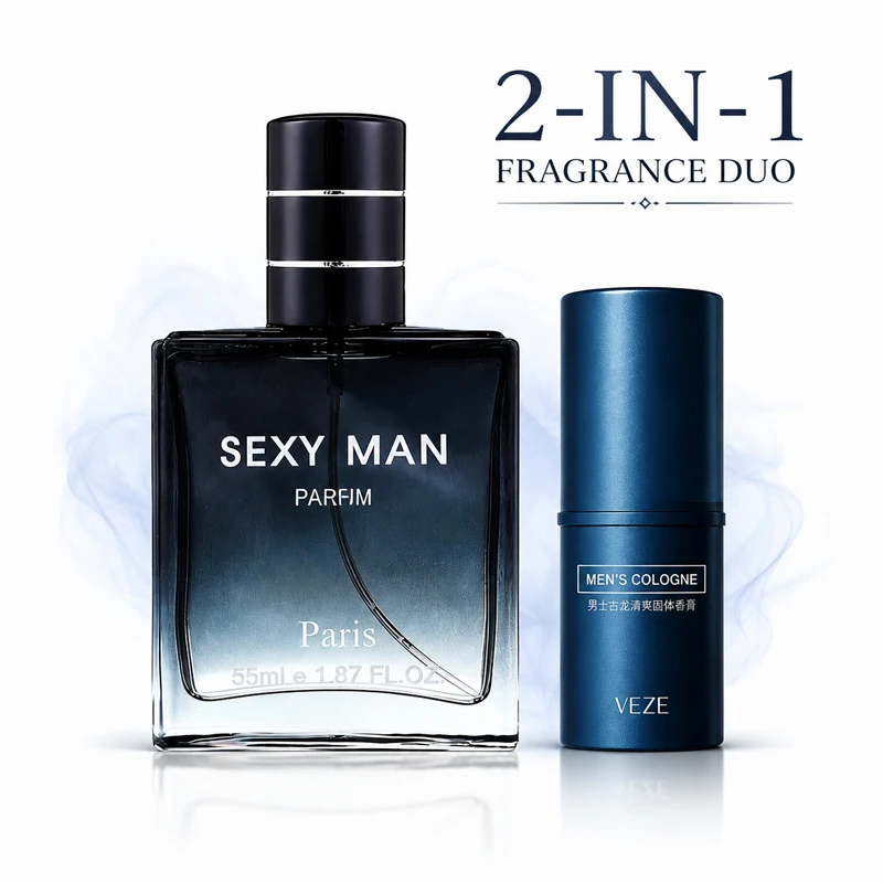 Men’s Perfume Set 2-in-1 Spray & Solid Cologne Long Lasting Fresh Woody Scent Portable Travel Date Fragrance Gift for Men view 2