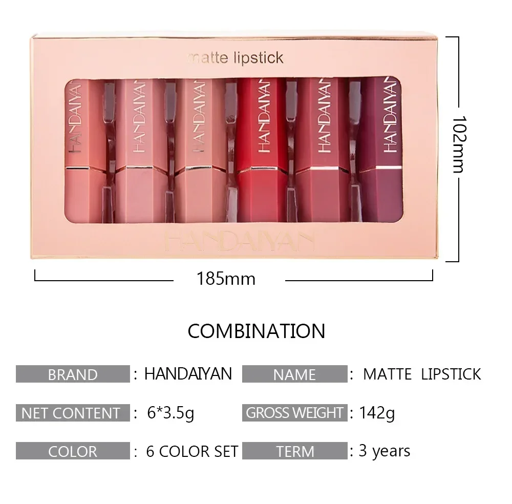 6PC/Set Matte Velvet Lip Gloss Waterproof Long-lasting Liquid Lipstick Cosmetic Beauty Keep 24 Hours Makeup