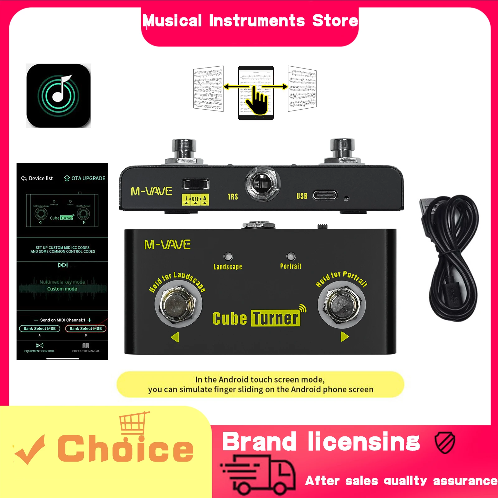 

M-VAVE Wireless Page Turner Pedal 3.7V 300mAh Recharbeable Battery Music Sheet Turner Supports Looper Connection Compatible Part