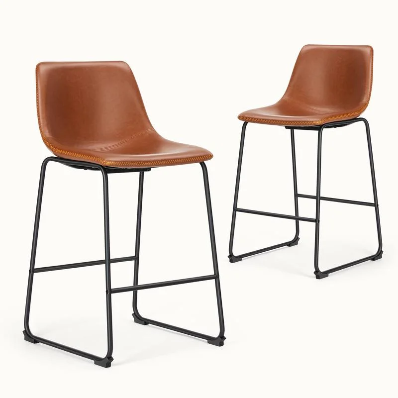 Counter Height Bar Stools, Leather Barstools Modern Bar Stools with Back, Counter Stool Armless Bar Chairs with