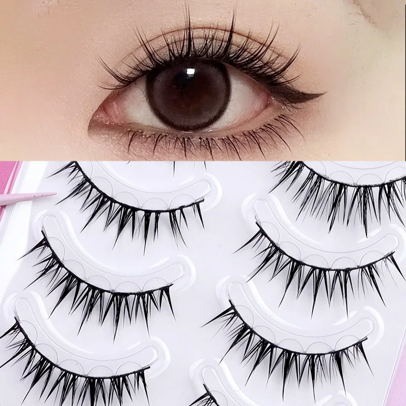 5ペアセット グルーフリー フルストリップつけまつげ ハードバンド マンガ風 DIYつけまつげ セルフ接着つけまつげ