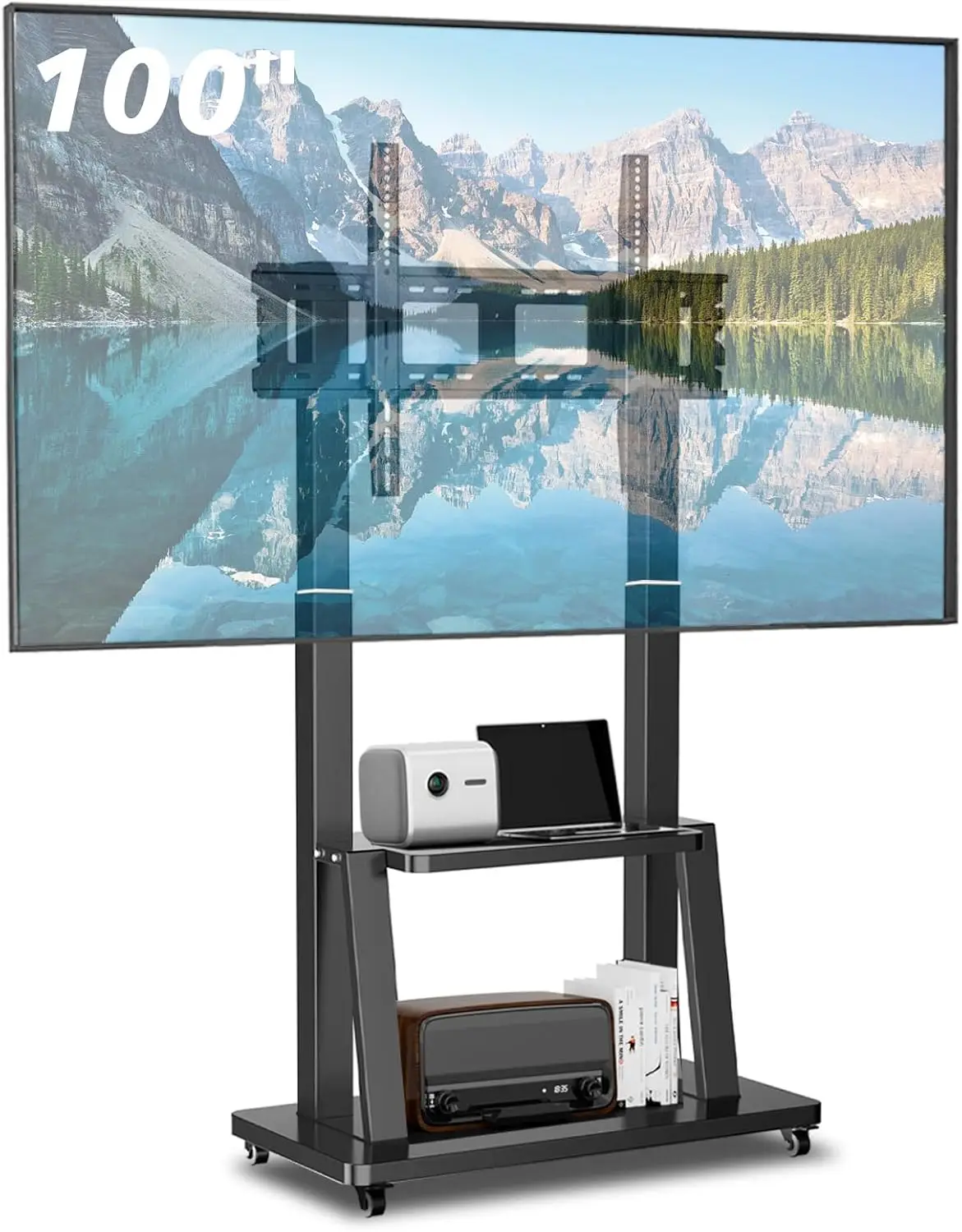 Rolling TV Stand,Mobile TV Stand Cart With Shelf For 42-100 Inch TV, Tall Portable TV Stand On Wheels,Hight Adjustable,Holds Up