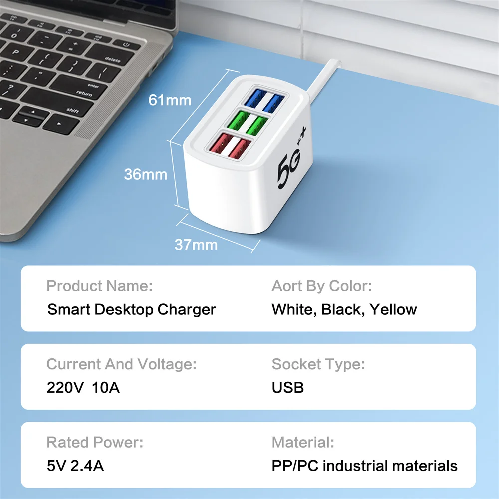 USB Power Strip 6USB Phone Charger Universal Adaptor Multi Port Charging Head Socket EU US Plug Wall Charger Socket HUB Splitter