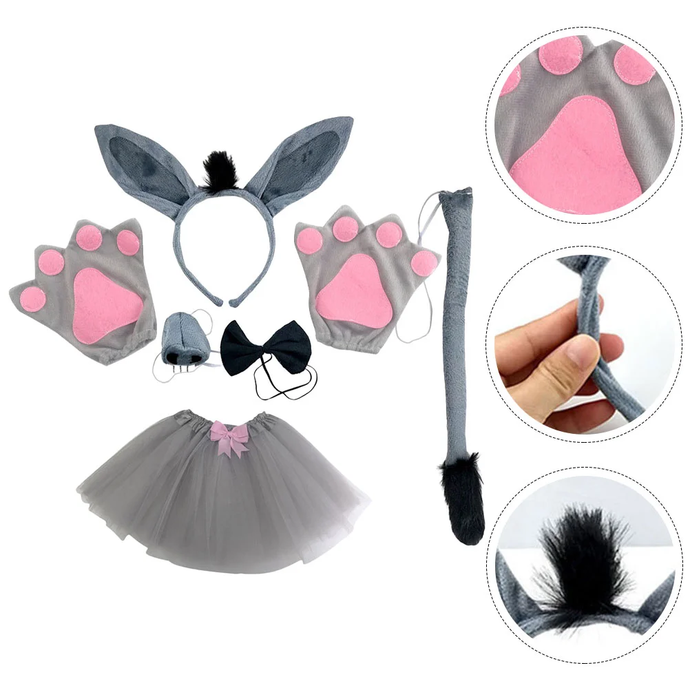 

Повязка на голову с ушками слона, набор маленьких животных, костюм для косплея, хвост, повязка на голову с осликом, реквизит, животные