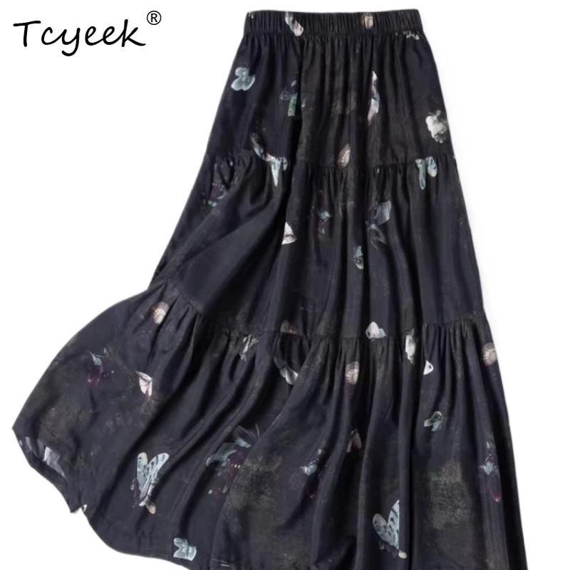 

Женские юбки Tcyeek из 70% натурального шелка, весна-лето 2026, с эластичной талией, элегантные модные пляжные юбки, женская одежда, Faldones Para Mujer