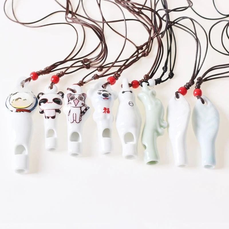 

New Jingdezhen Ceramic Whistle Necklace - Handmade Animal Design, Fresh Retro Sweet Jewelry for Women