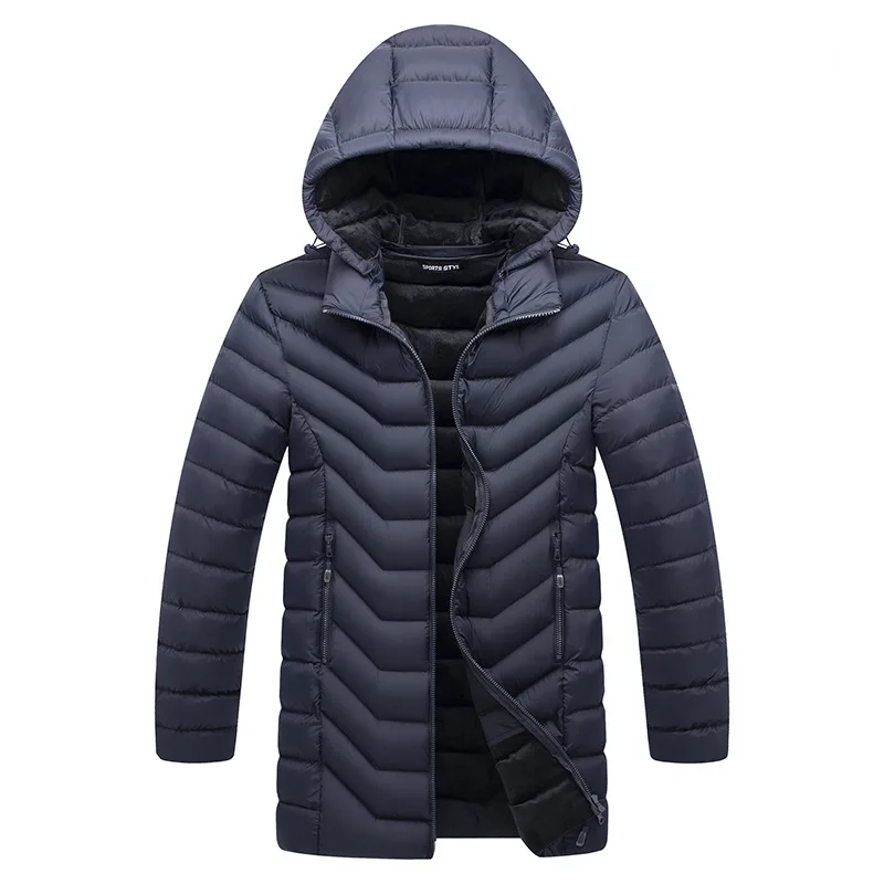 New Arrival męski czysty kolor Plus aksamitna gruba bawełniana kurtka o średniej długości męska moda puchowy płaszcz bawełniany kurtka odzież