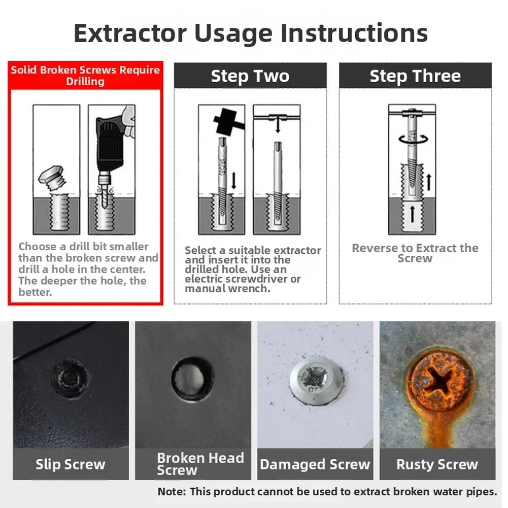 15-Piece Screw Extractor Set Featuring 7 Coarse Thread Extractors 7 High Steel Drill Bits 1 Center Punch for Chrome Vanadium Use