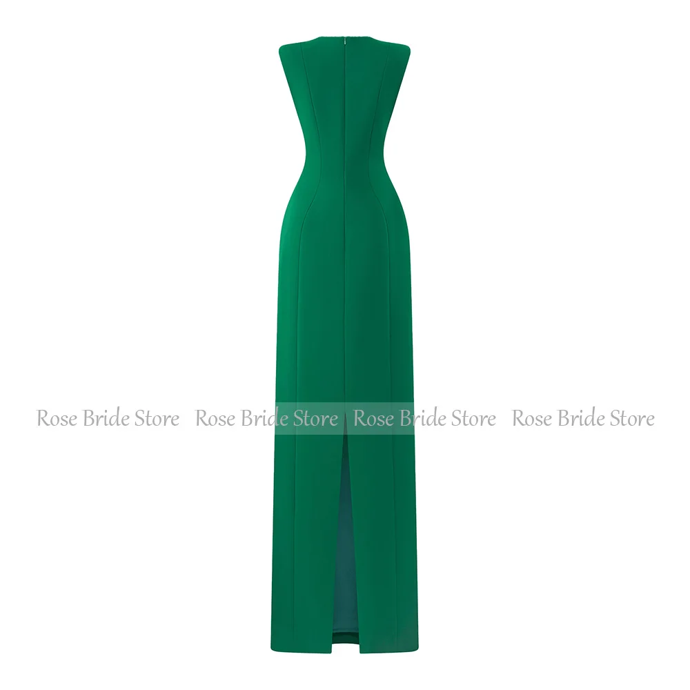 Green Wedding Guest Gowns for Women 2024 O Neck Column Evening Dress with Wrap Crystal Floor Length Formal Party Dresses Long