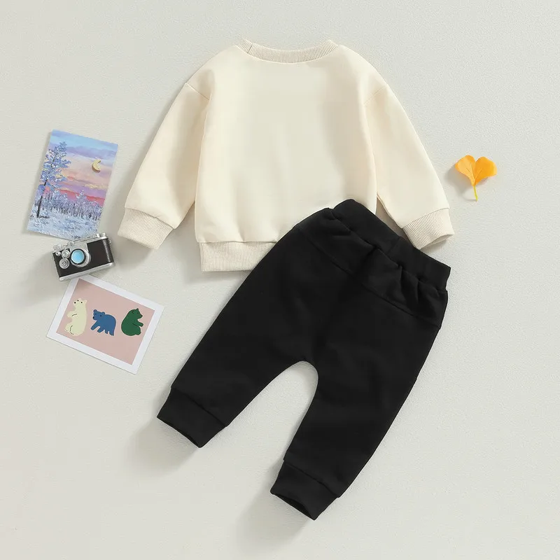 0 do 3 lat Baby Boy 2Pcs Pant Sets Spring Autumn Clothes Warm Long Sleeve Bear Embroidery Tops and Pocket Pants