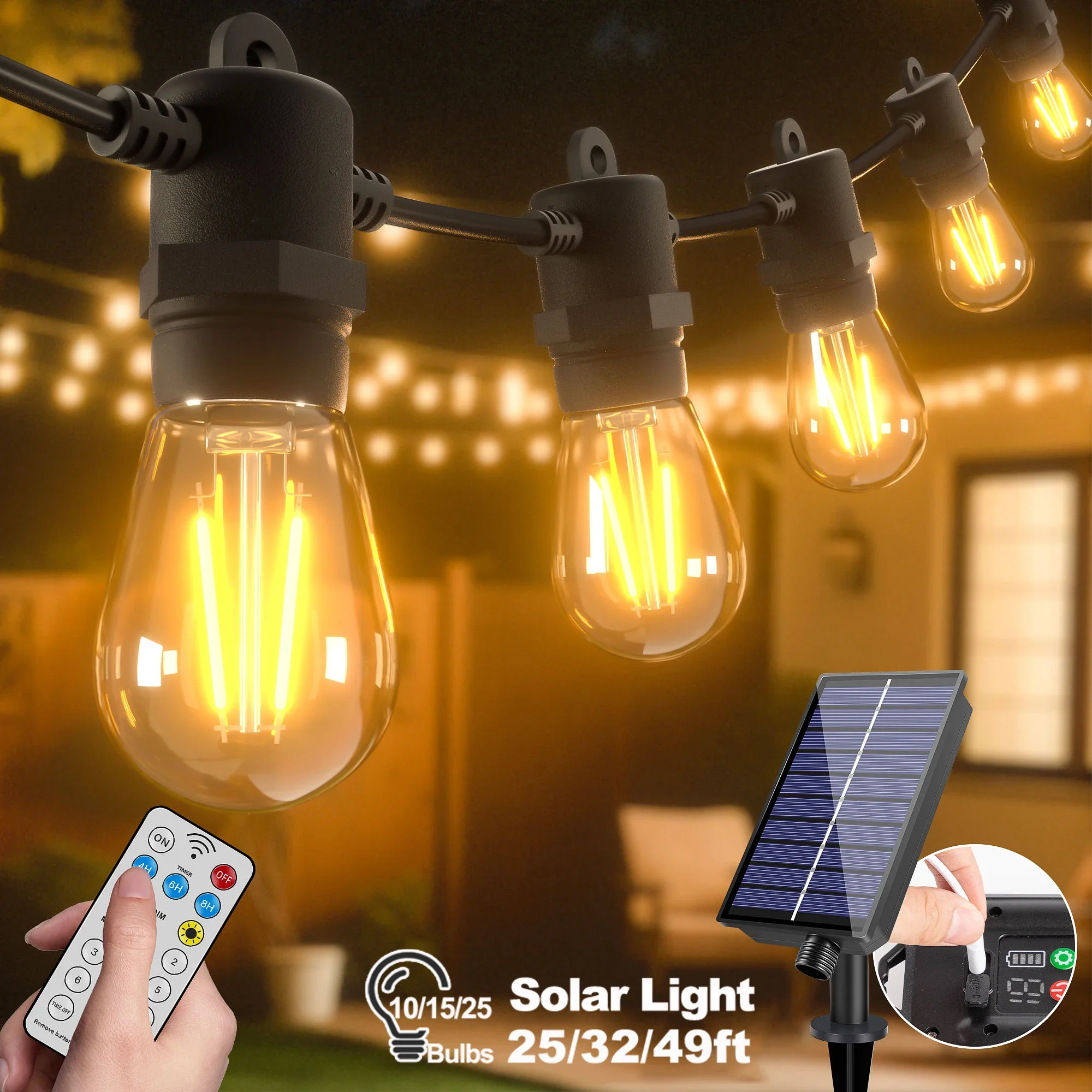 

Shatterproof Solar String Light Outdoor with Remote Control S14 Waterproof Solar Hanging Lights Decorative Patio Garland Lights