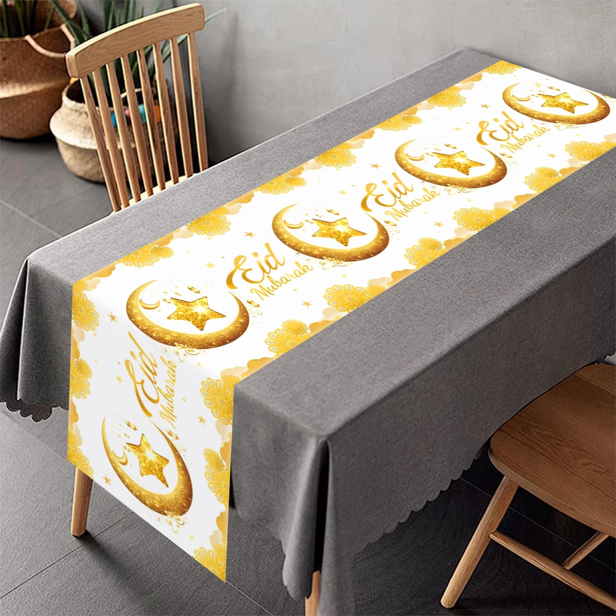 Eid Mubarak Table Runner Moon Star Table Decor Eid Decoration for Home Kitchen Dining Room Decor Islamic Muslim Decor Supplies