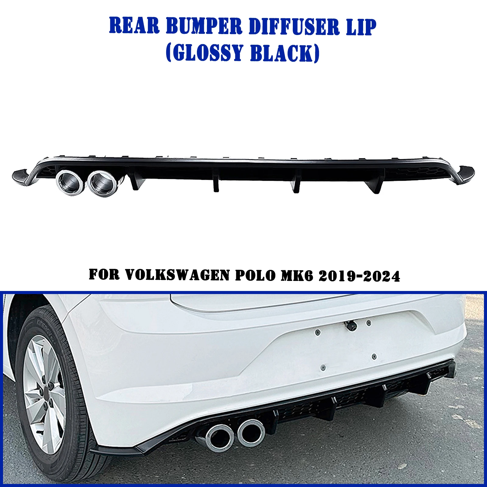 

Rear Bumper Diffuser Lip For Volkswagen VW Polo MK6 2019-2024 Carbon Fiber Look/Gloss Black Car Boot Tail Splitter Spoiler Plate