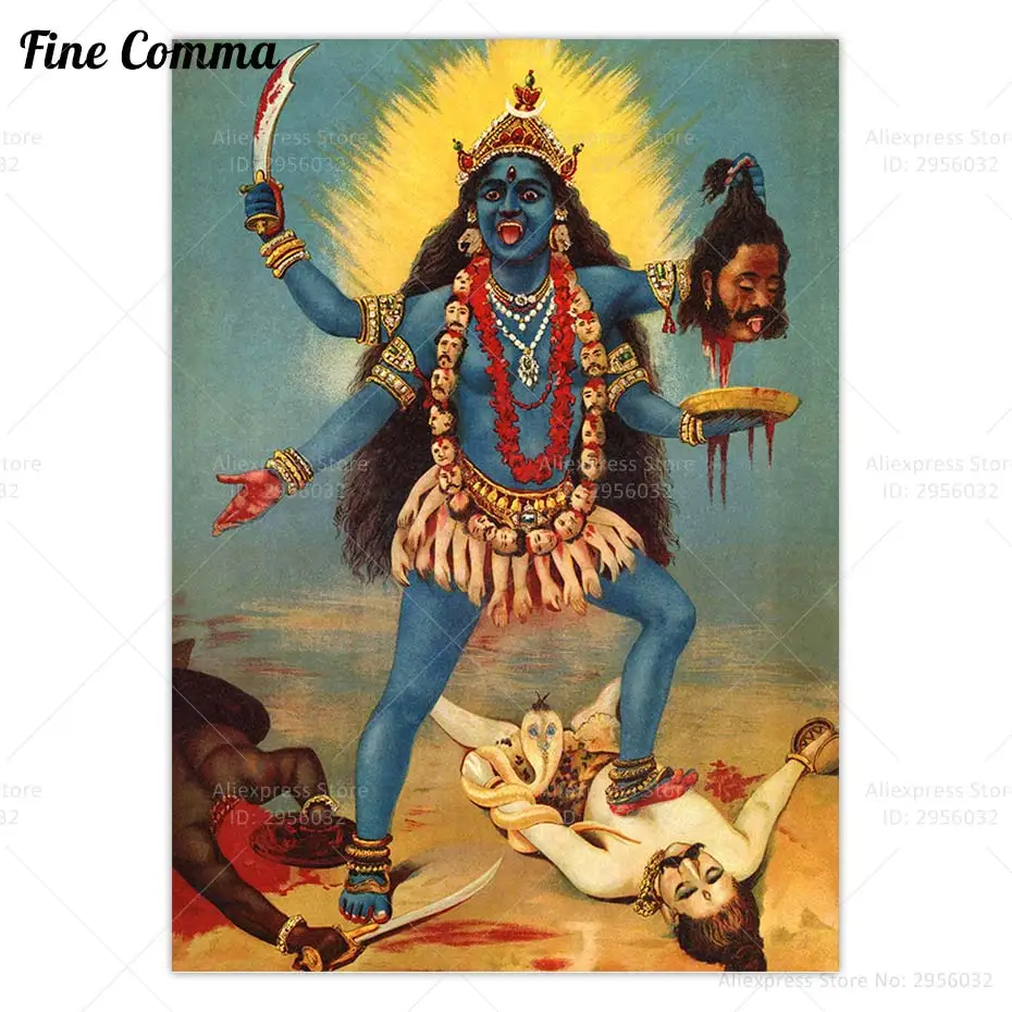 Kali Vintage Poster Hindu Goddess of Death Divine Mother Wall Art Canvas Print Motherly Love Kali Mantra Meditation Home Decor