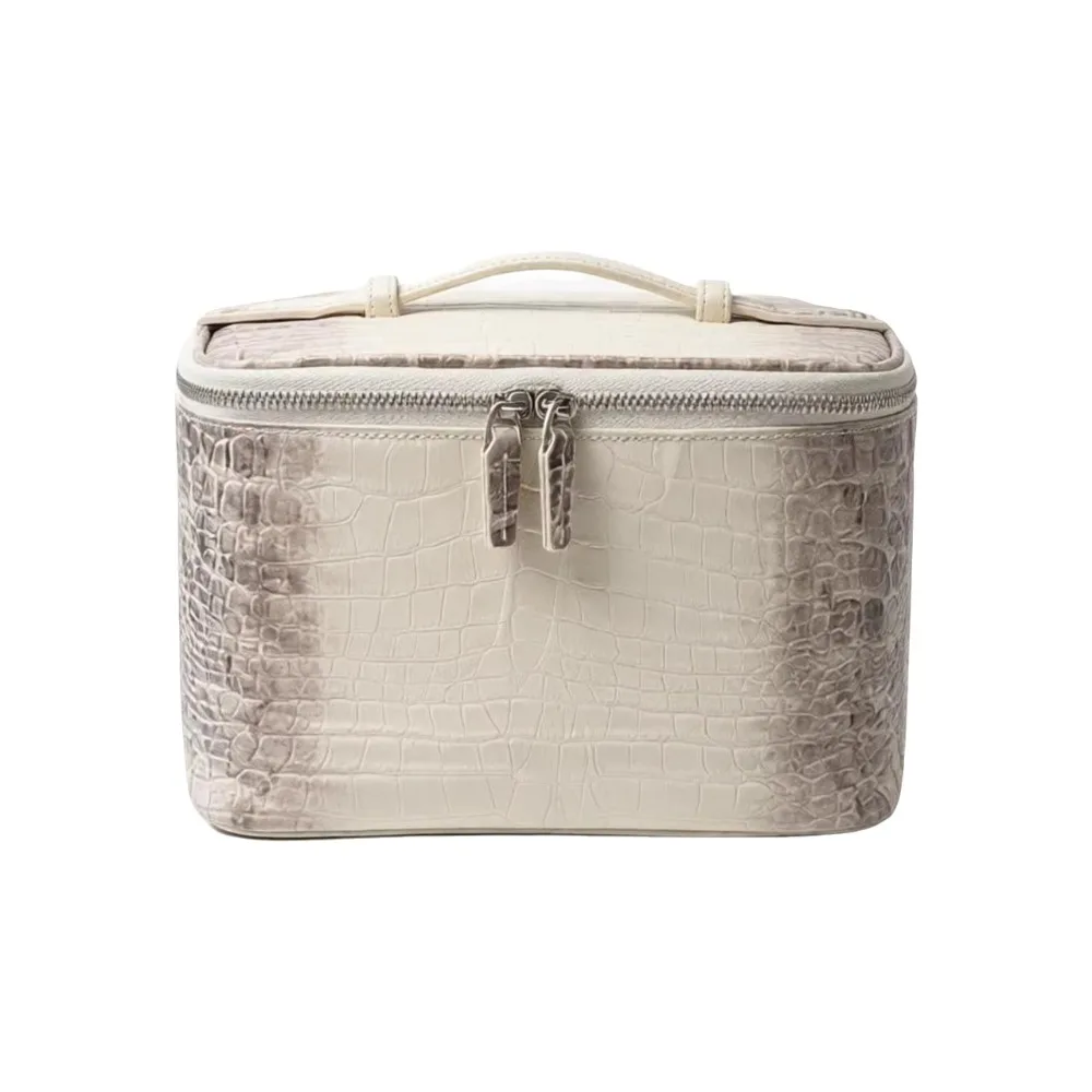 Cosmetic Storage Case Makeup Bag Crocodile Embossed Multiple Compartments Cosmetic Organizer Bag PU Leather Double Zipper
