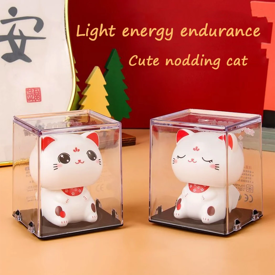 

6CM Cute Cat Ornaments Light Energy Nodding Cat Model Suitable For Car Office Bedroom Living Room Decor Kids Birthday Xmas Gifts