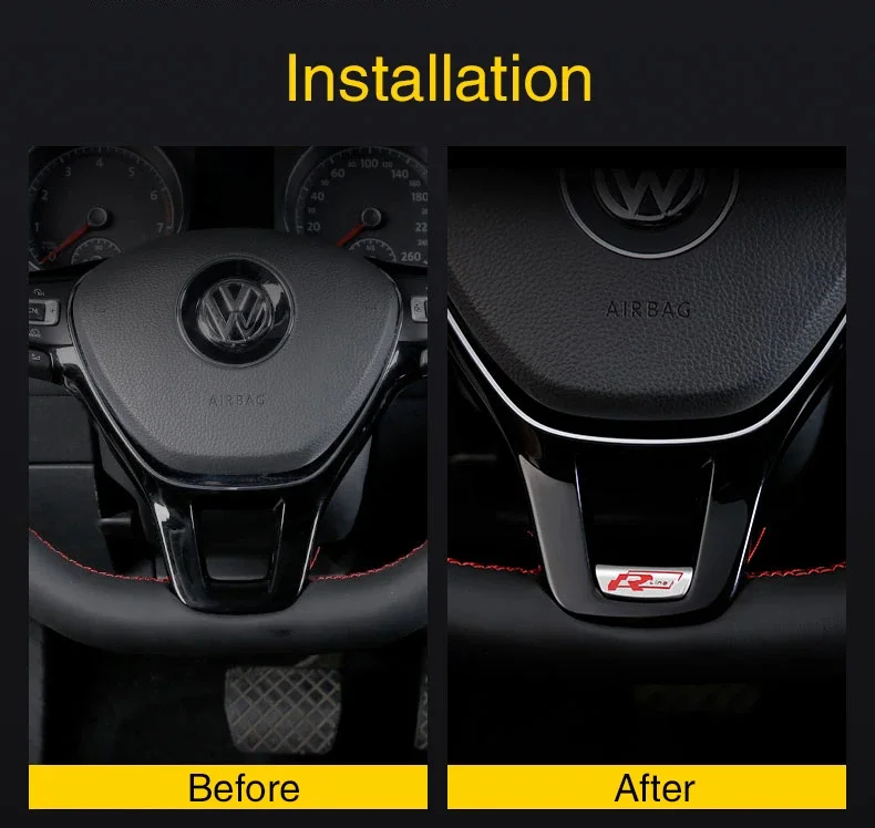 For VW 3D Aluminum Alloy Rline Emblem Car Steering Wheel Sticker Accessories For Volkswagen GTI Polo Golf Passat Scirocco Jett view 5