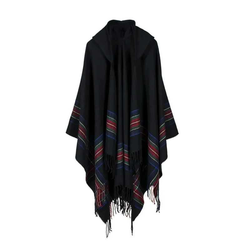 Autumn Winter Women Imitation Cashmere Jacquard Shawl Can Wear Warm Lengthened Fashionable Hooded Cloak Ponchos Capes