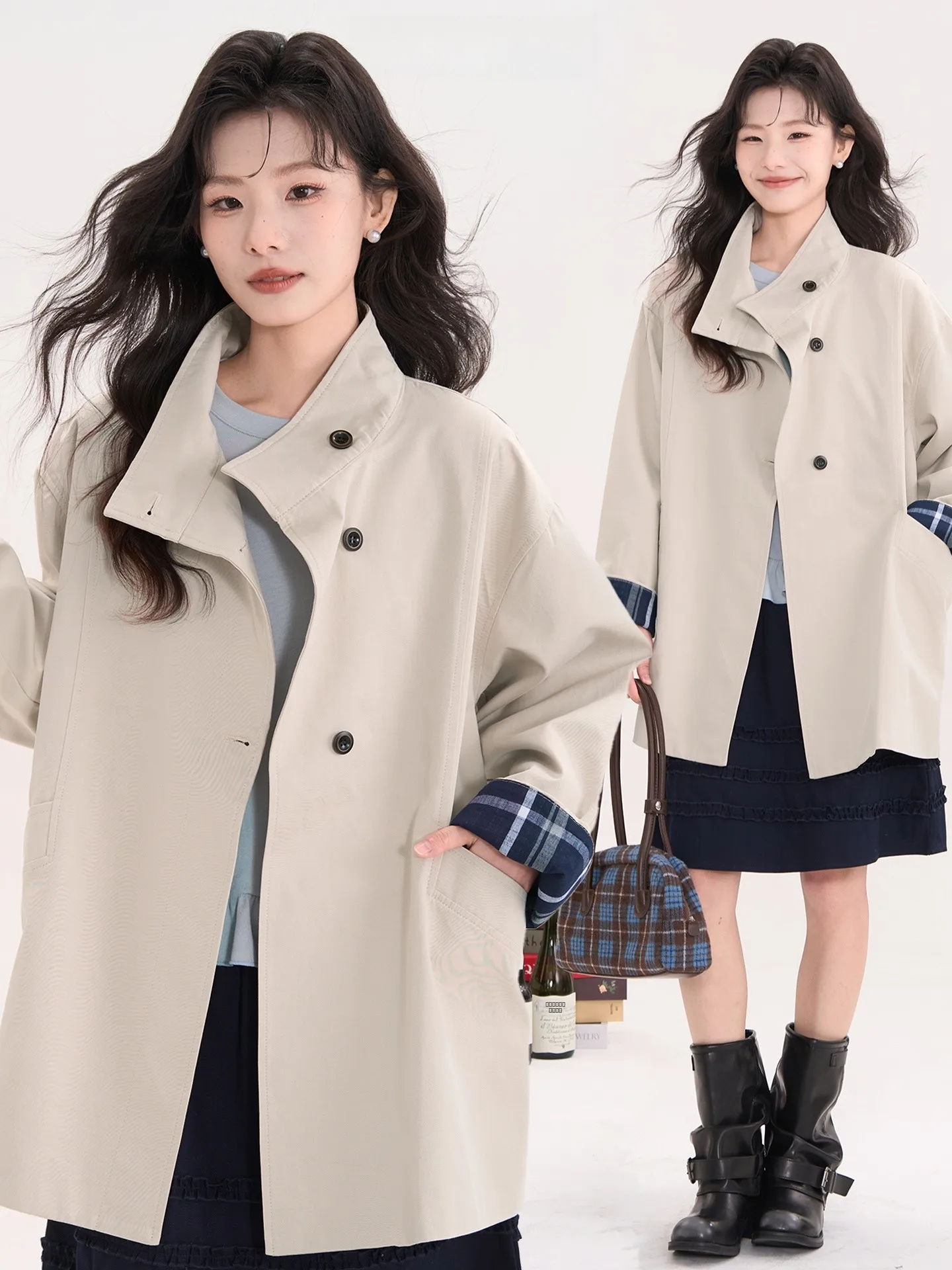 

Женское длинное пальто Heme Moccasin цвета мандарина, весеннее, повседневное, в корейском стиле, с воротником-стойкой, из хлопка