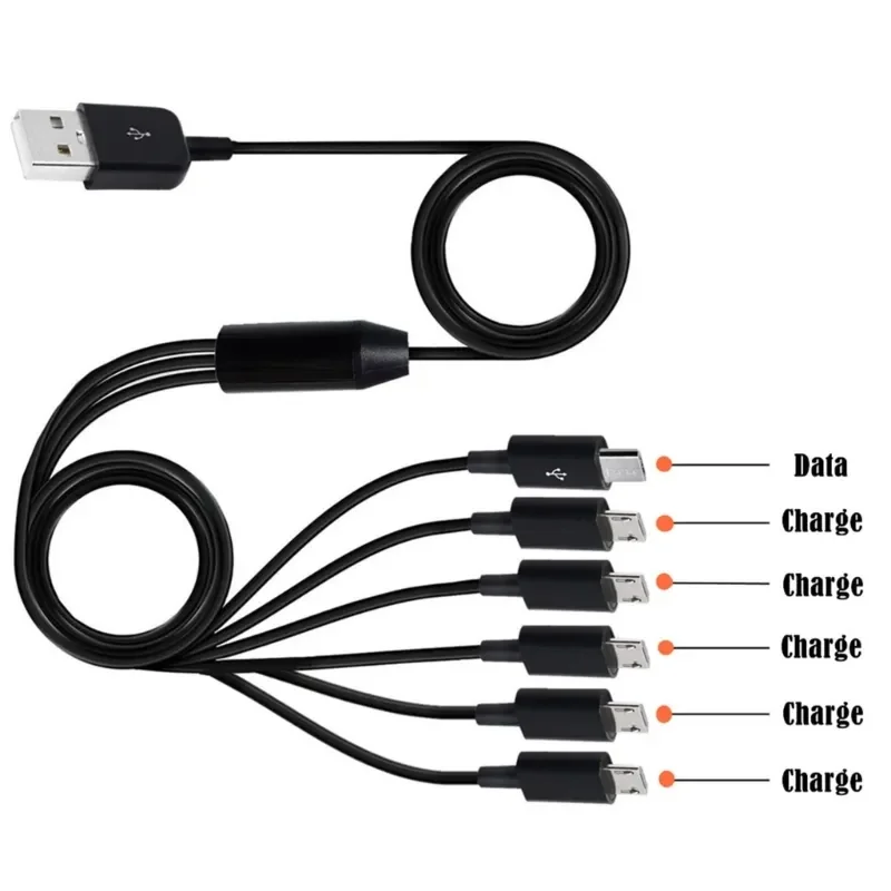 6 In 1 Micro USB/Type C Splitter Cable USB A 2.0 to 6 Micro USB/Type C Data Sync Charing Cable For Phone Tablet Pad