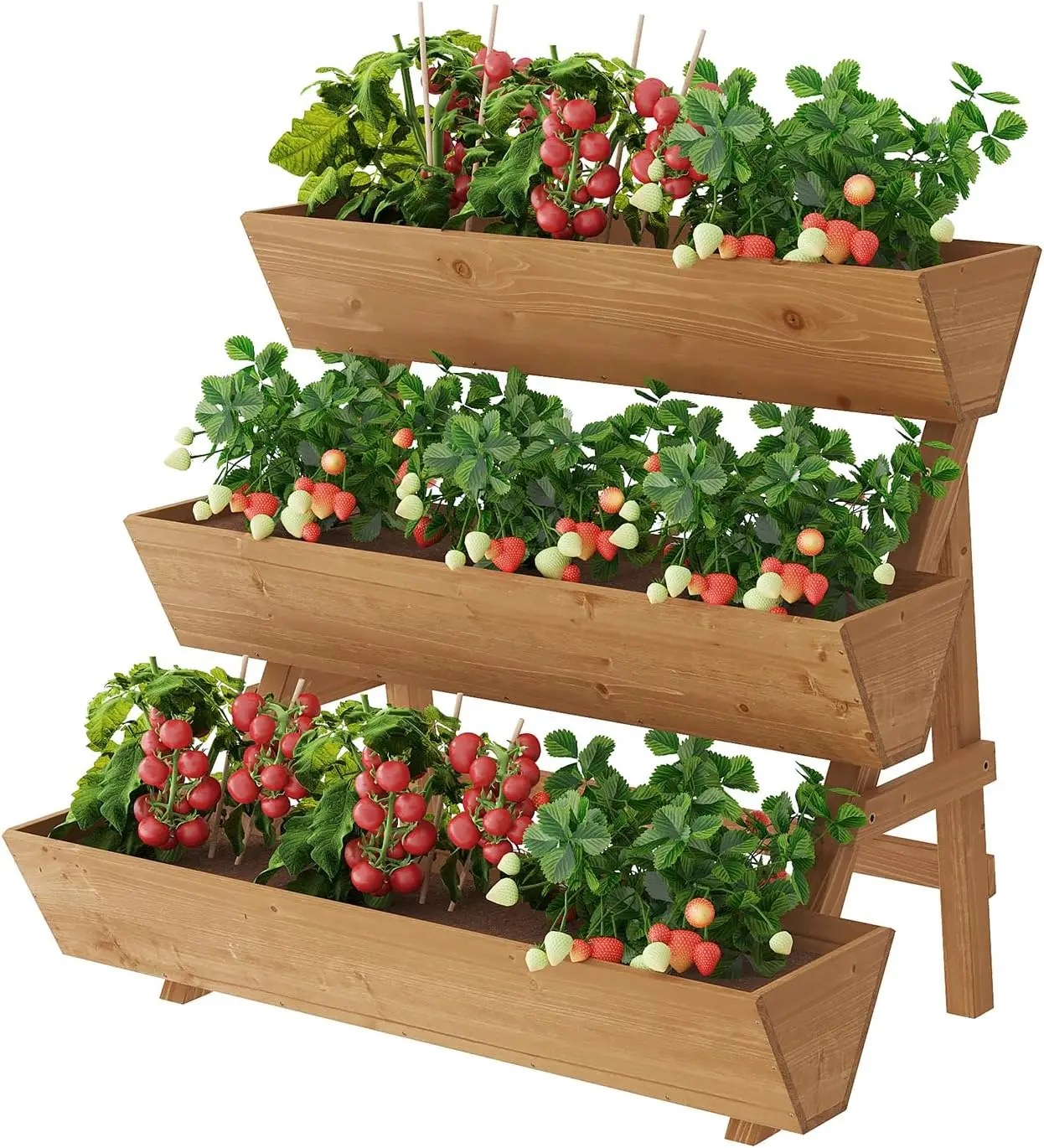 Patio & Balcony Gardening, Wood, Brown - 3 - Tier Vertical Raised Garden Bed with Legs