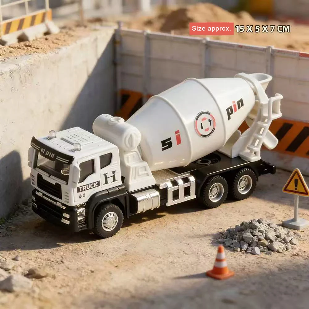 Alloy Cab Inertia Cement Mixer Truck Toy,  ABS Plastic Body Concrete Mixer Car,  Educational Kids Festival Gift for Boys
