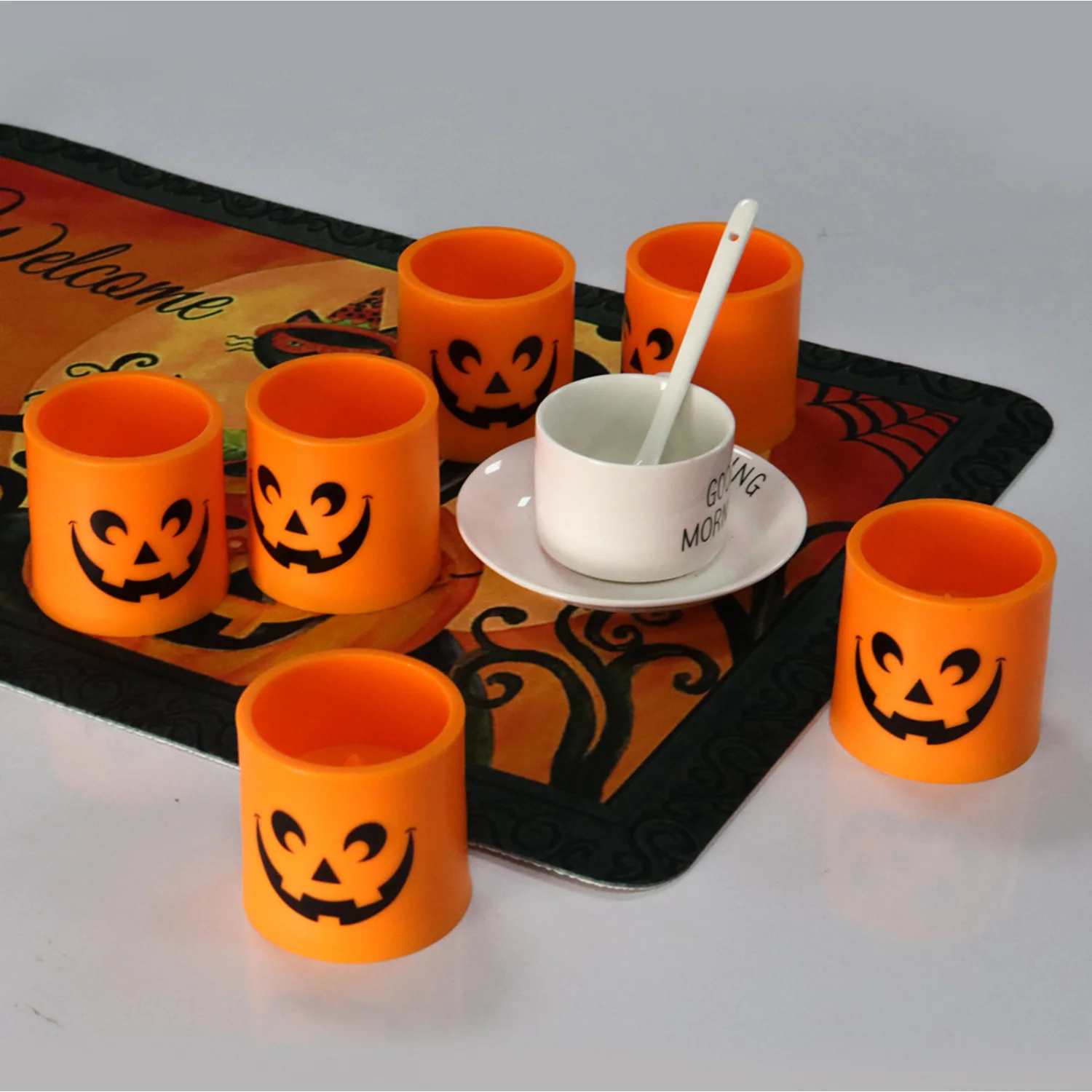 6pcs creepy Face decal ฮาโลวีน flameless LED เทียน votive สมจริง tealight เทียนสำหรับตกแต่งบ้านฮาโลวีนเด็ก Gift