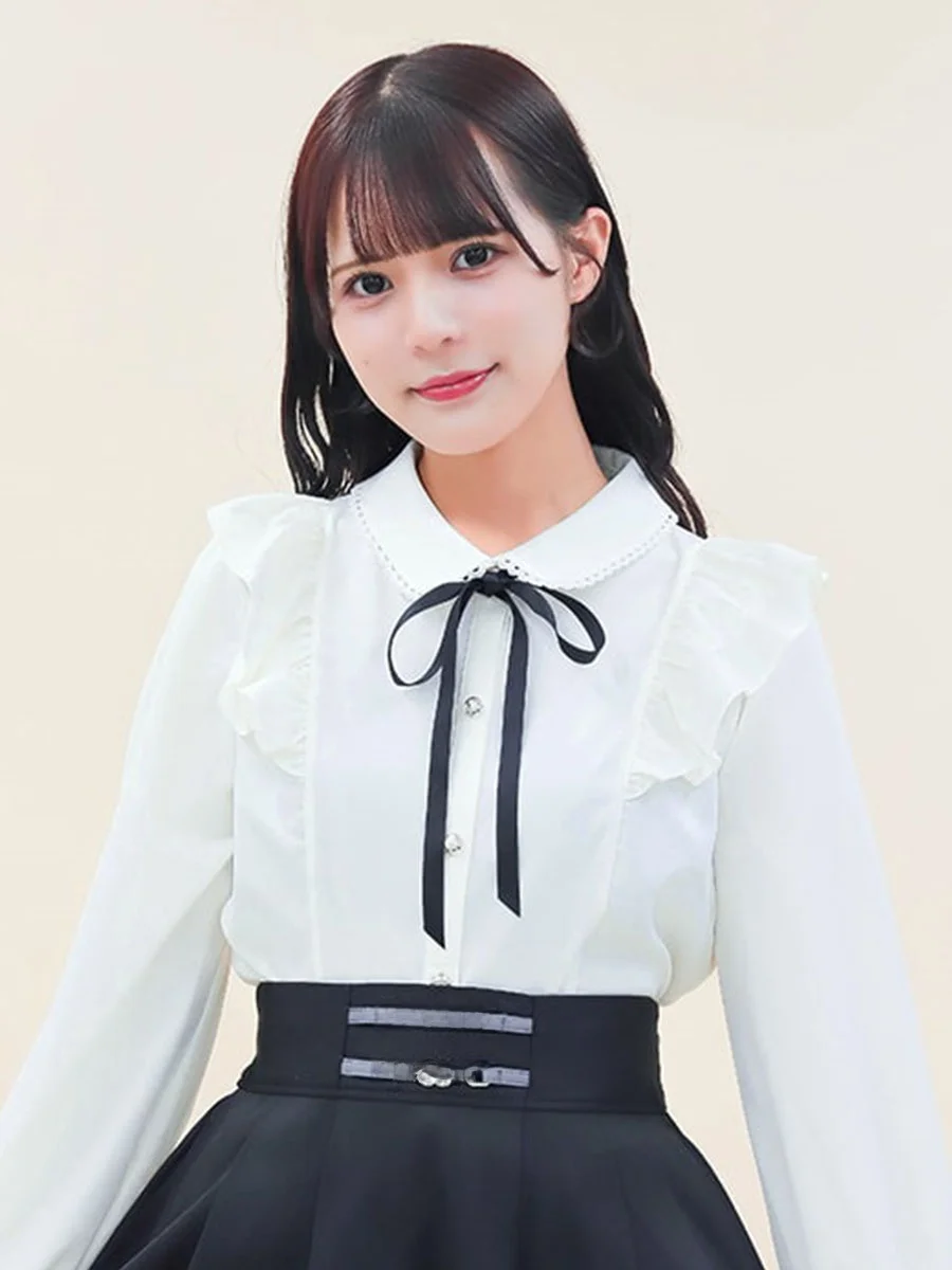 

Sweet Girl Sle Long Sve Women's irt Axes Femme Japanese Sle Decorative Bowtie Design Collar Polyester Blend