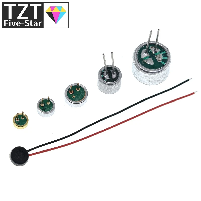 TZT 10 قطعة ميكروفونات إليكتريت متنوعة مع 2 دبوس لاقط 9x7 مللي متر 9767 6x5 مللي متر 6050 6x2.2 مللي متر 6022 4.5x2.2 مللي متر 4522 4x1.5 مللي متر 4015