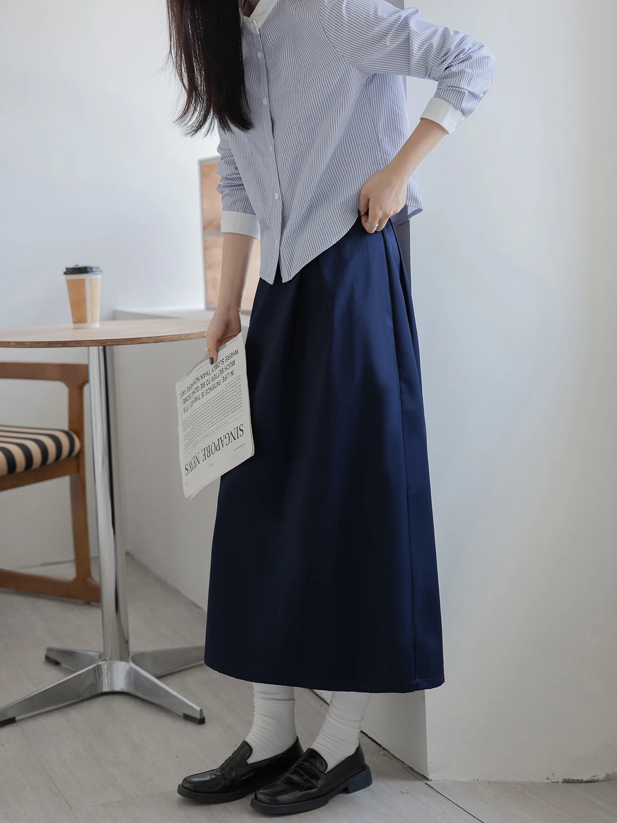 Deep Blue Asymmetrical Casual Skirt Women's High Waist A-Line Skirt HuiXi Series Autumn Fashion plus Size Girls Skirts