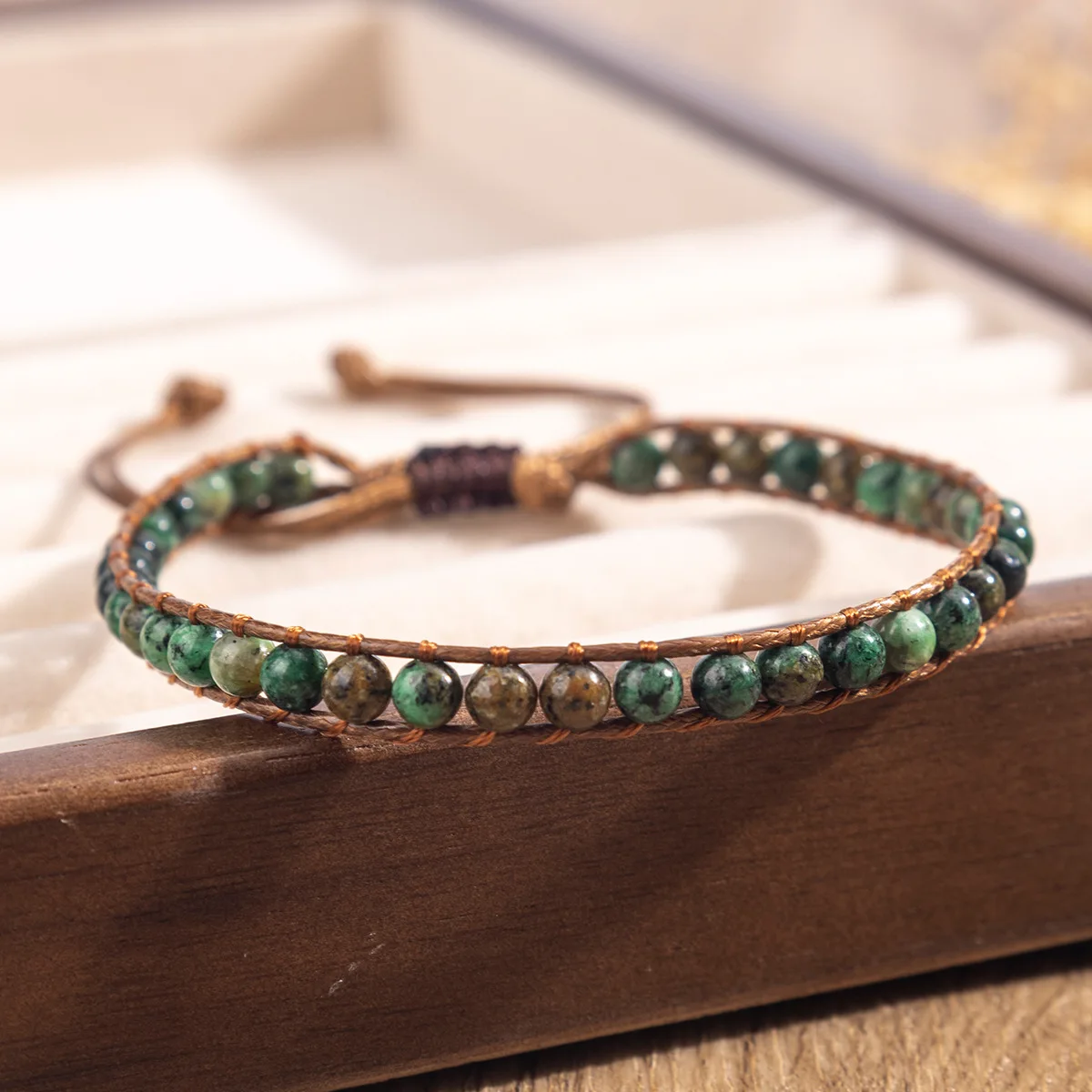 Unique Design Single-layer Wax Thread African Pine Cut Surface Handmade Weaving Natural Stone Bead String Perfect Gift Choice