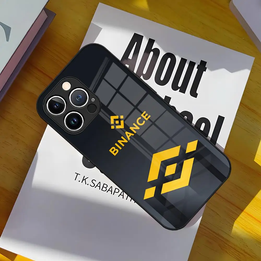 Binance Bitcoin حالة الهاتف التشفير ، غطاء الزجاج المقسى لفون 15 Pro Max ، 14 Pro ، 16 ، 12 ، 11 ، 13 Mini ، X ، XR ، XS ، 8 ، 7 Plus ، SE #4