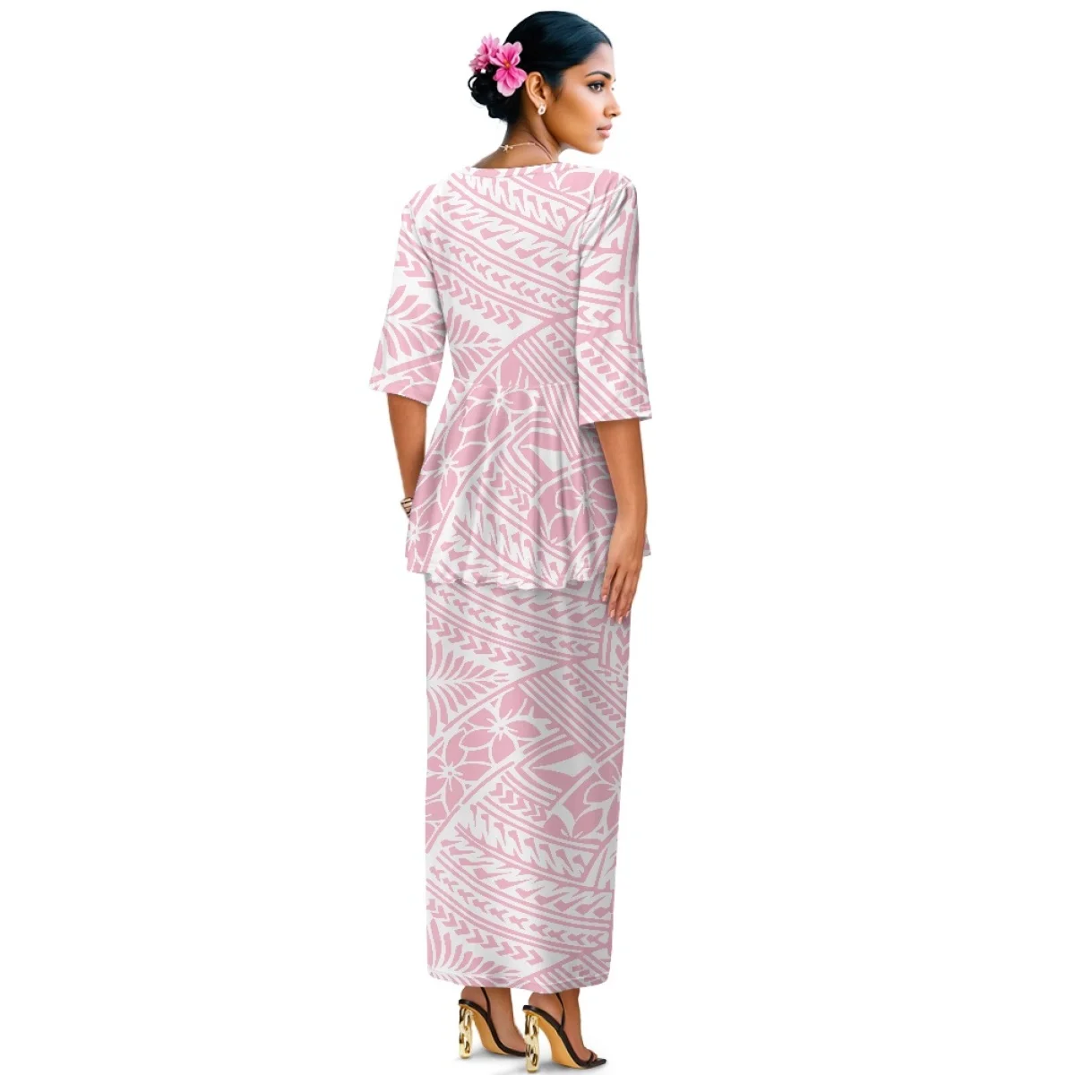 ชุดโพลีตาซีแบบสองชิ้นสำหรับผู้หญิง แขนสั้น ลายชนเผ่าโพลินีเซียน ลายฮาวาย สำหรับฤดูร้อน