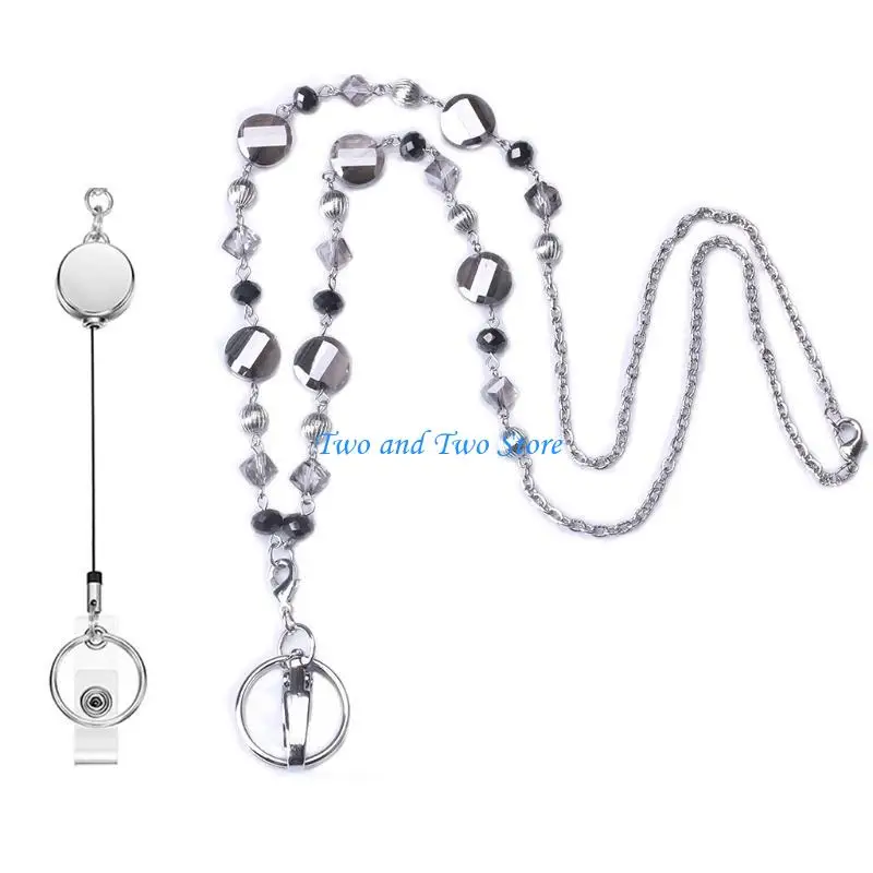 

HX6F Leaves Retractable Name Badge Reel Lanyard for w/ Holder Necklace for Wo