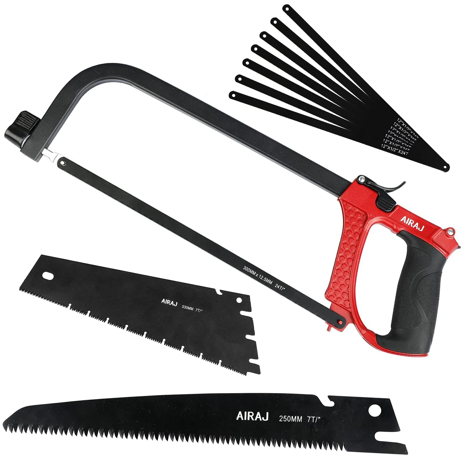 AIRAJ High-end Hacksaw Set, Universal Metal Hacksaw with 3 Different Hacksaw Blades,  Heavy Duty Hand Saw for Cutting Wood