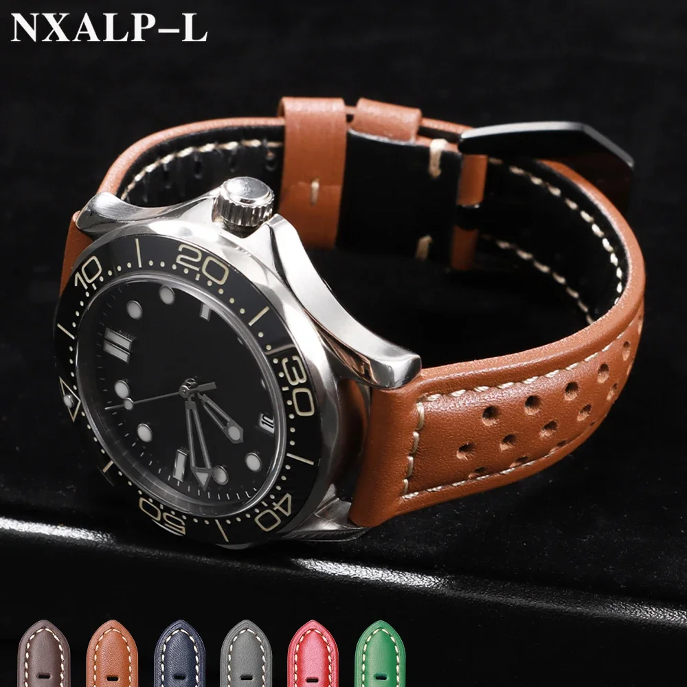 Vintage Ölwachs Lederarmband Atmungsaktives Rindsleder Uhrenarmband für TAG Heuer für Seiko für Omega Armband 18mm 20mm 22mm 24mm 26mnm