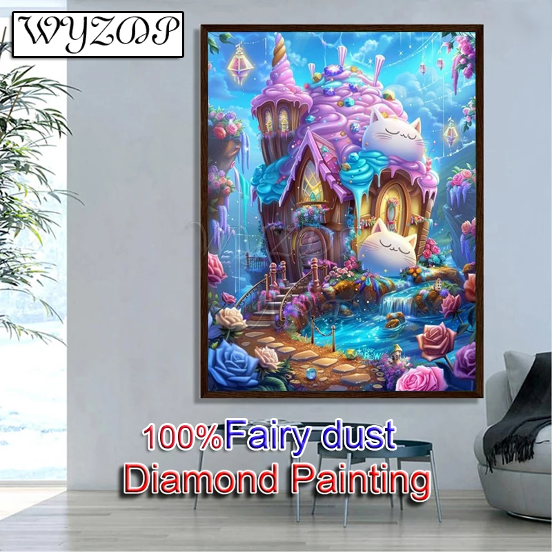 

Пейзаж 100% AB Наборы алмазной живописи Замок Полная Алмазная вышивка Стич Фея Пыль Алмазное искусство Полный кристалл Домашний декор