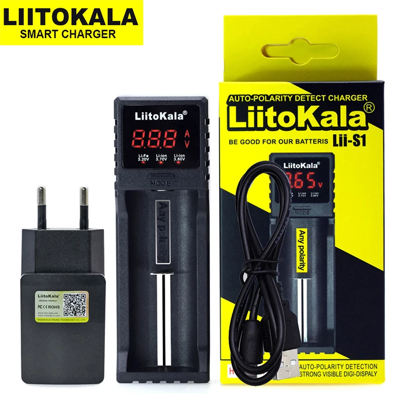 

Зарядное устройство LiitoKala Lii-S1 liis1 с ЖК-дисплеем для аккумуляторов 18650 в, 3,7, 18650, 18350, 26650, 21700 в, AA, AAA