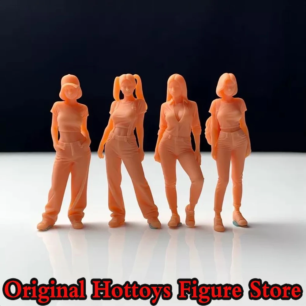 

1/64 Scale Female Soldier Leisure 4-person Group Mini Unpainted Sculpture Character Full Set About 2.7cm Action Figure Doll