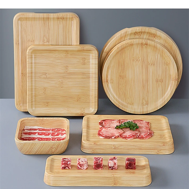 Imitation Wood Grain Plastic Plate Sukiyaki Serving Dish Restaurant Barbecue Steak Home Kitchen Fruit Tableware