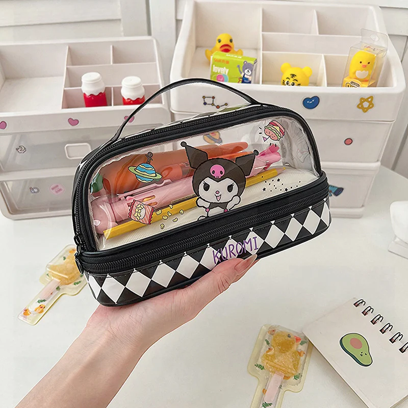 Sanrio Hello Kitty Pencil Bags Kuromi My Melody Cinnamoroll Large Capacity Portable Stationery Box Cartoon Storage Case Kids