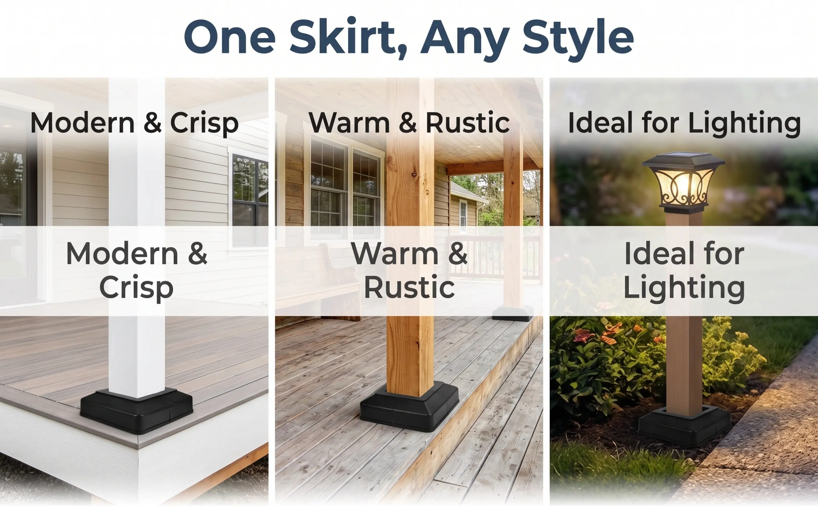 8Pcs Plastic Decorative Post Skirt Split Design for 4x4 Posts Fence Post Cover Cap Railing Base Cover Outdoor Deck Fence