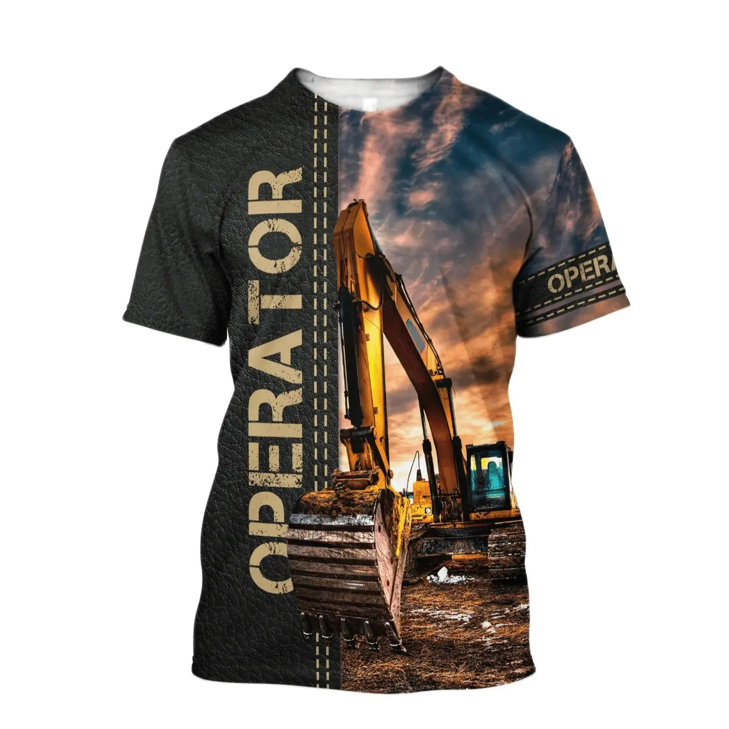 Excavator Operator Uniform Summer New Hip Hop Sports Casual Round Neck Short Sleeve Men's Clothing Oversized Fashion Sweatshirt