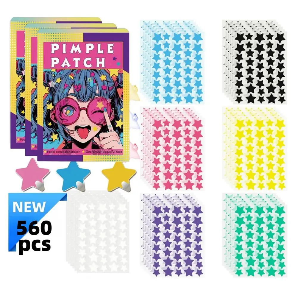 Patchs colorés PE Star 560/boîte, patchs d'acné multi-combinaison, légers, respirants et adaptés à l'application de maquillage