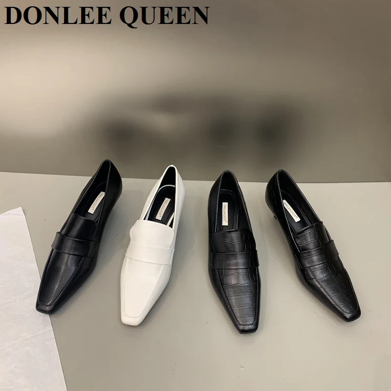 2022 Fashion Pumps Thin Low Heels Square Toe Slip On Loafer Female Work Shoes Women Female Pumps For Party Dress Shoes Chaussure