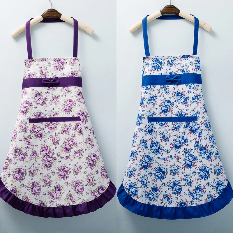 Cotton Canvas Floral For Women\'S Kitchen Oilproof Apron With Pockets And Adjustable Waist Belt Waterproof Sleeveless Bib Apron