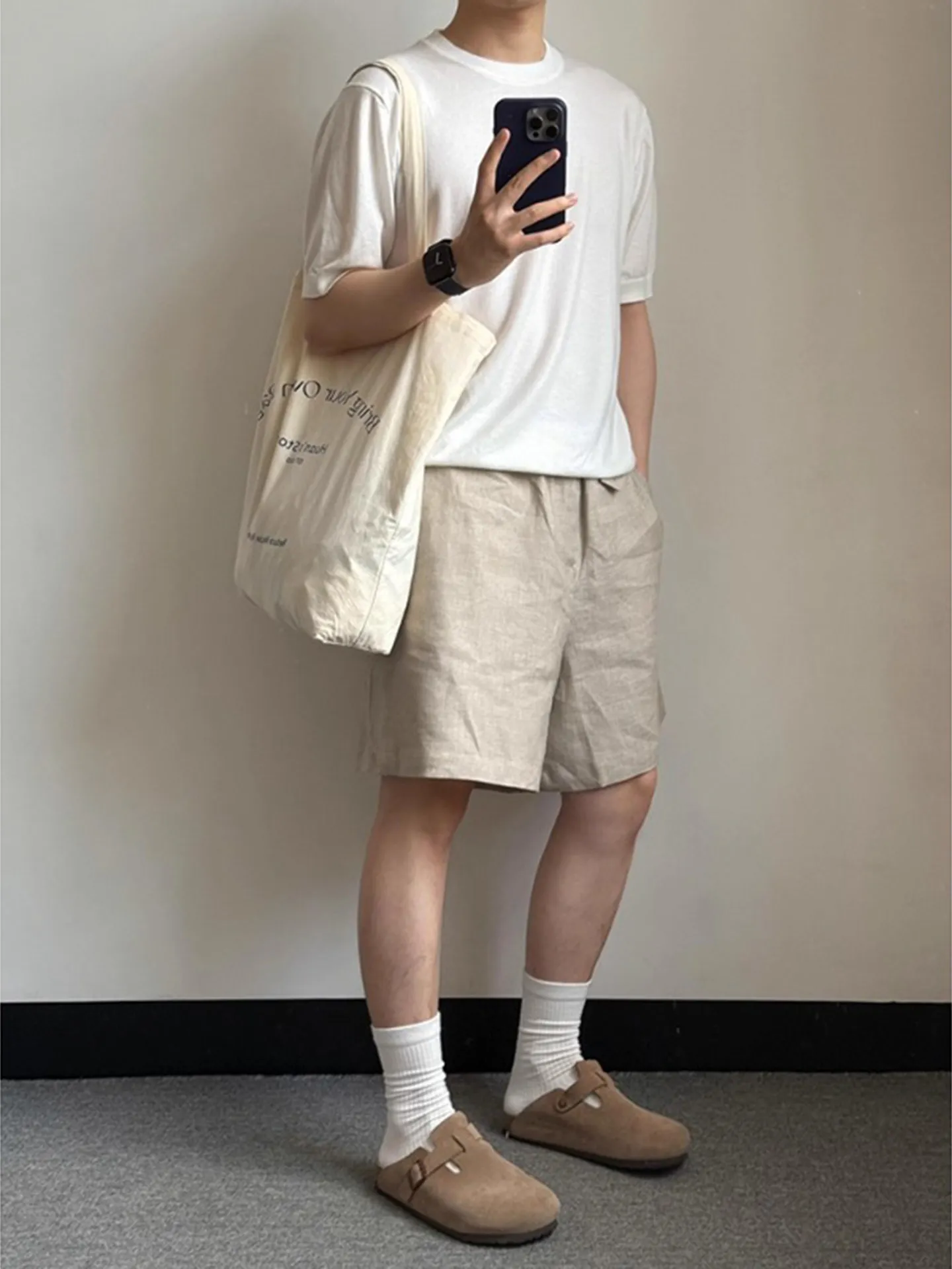 Men's Summer Breathable Linen-Like Wide Leg Straight Cut Shorts Cleanfit Loose Feel Quadripartite Pants Casual Teenage Wear